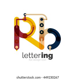 Letter logo business linear icon on white background. Alphabet initial letters company name concept. Flat thin line segments connected to each other. Flat cartoon industrial wire or tube design of ABC