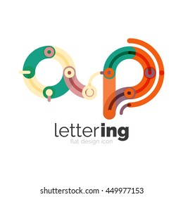 Letter logo business linear icon on white background. Alphabet initial letters company name concept. Flat thin line segments connected to each other. Flat cartoon industrial wire or tube design of ABC