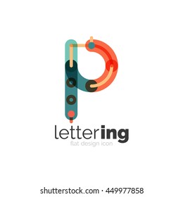 Letter logo business linear icon on white background. Alphabet initial letters company name concept. Flat thin line segments connected to each other. Flat cartoon industrial wire or tube design of ABC