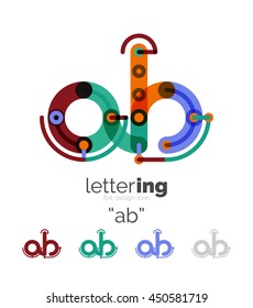 Letter logo business linear icon on white background. Alphabet initial letters company name concept. Flat thin line segments connected to each other