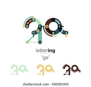 Letter logo business linear icon on white background. Alphabet initial letters company name concept. Flat thin line segments connected to each other. Flat cartoon industrial wire or tube design of ABC