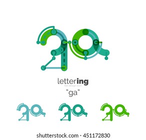 Letter logo business linear icon on white background. Alphabet initial letters company name concept. Flat thin line segments connected to each other. Flat cartoon industrial wire or tube design of ABC
