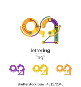 Letter logo business linear icon on white background. Alphabet initial letters company name concept. Flat thin line segments connected to each other. Flat cartoon industrial wire or tube design of ABC