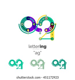 Letter logo business linear icon on white background. Alphabet initial letters company name concept. Flat thin line segments connected to each other. Flat cartoon industrial wire or tube design of ABC