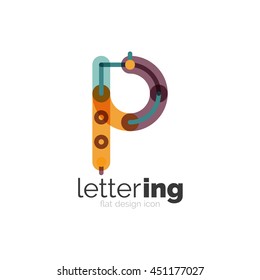 Letter logo business linear icon on white background. Alphabet initial letters company name concept. Flat thin line segments connected to each other. Flat cartoon industrial wire or tube design of ABC
