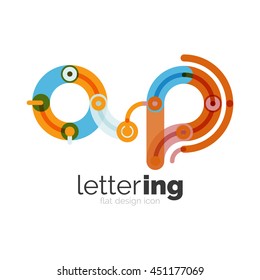 Letter logo business linear icon on white background. Alphabet initial letters company name concept. Flat thin line segments connected to each other. Flat cartoon industrial wire or tube design of ABC