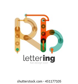 Letter logo business linear icon on white background. Alphabet initial letters company name concept. Flat thin line segments connected to each other. Flat cartoon industrial wire or tube design of ABC