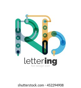 Letter logo business linear icon on white background. Alphabet initial letters company name concept. Flat thin line segments connected to each other. Flat cartoon industrial wire or tube design of ABC