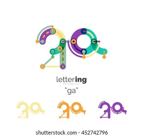 Letter logo business linear icon on white background. Alphabet initial letters company name concept. Flat thin line segments connected to each other. Flat cartoon industrial wire or tube design of ABC