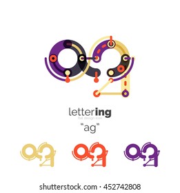 Letter logo business linear icon on white background. Alphabet initial letters company name concept. Flat thin line segments connected to each other. Flat cartoon industrial wire or tube design of ABC