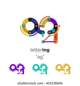 Letter logo business linear icon on white background. Alphabet initial letters company name concept. Flat thin line segments connected to each other. Flat cartoon industrial wire or tube design of ABC
