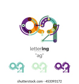 Letter logo business linear icon on white background. Alphabet initial letters company name concept. Flat thin line segments connected to each other. Flat cartoon industrial wire or tube design of ABC
