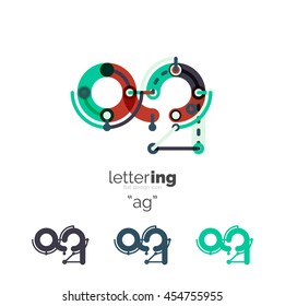 Letter logo business linear icon on white background. Alphabet initial letters company name concept. Flat thin line segments connected to each other. Flat cartoon industrial wire or tube design of ABC