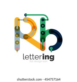 Letter logo business linear icon on white background. Alphabet initial letters company name concept. Flat thin line segments connected to each other. Flat cartoon industrial wire or tube design of ABC