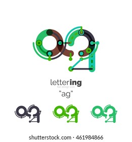 Letter logo business linear icon on white background. Alphabet initial letters company name concept. Flat thin line segments connected to each other. Flat cartoon industrial wire or tube design of ABC