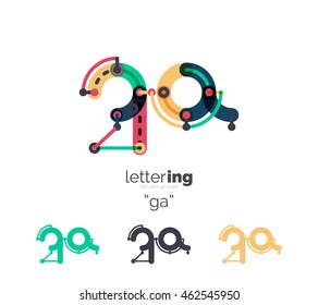 Letter logo business linear icon on white background. Alphabet initial letters company name concept. Flat thin line segments connected to each other. Flat cartoon industrial wire or tube design of ABC