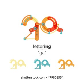 Letter logo business linear icon on white background. Alphabet initial letters company name concept. Flat thin line segments connected to each other. Flat cartoon industrial wire or tube design of ABC
