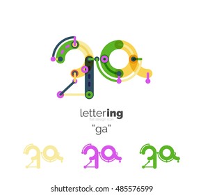 Letter logo business linear icon on white background. Alphabet initial letters company name concept. Flat thin line segments connected to each other. Flat cartoon industrial wire or tube design of ABC