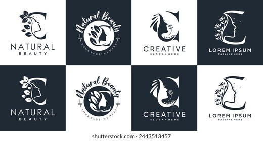Logo de la letra C colección de diseño con concepto de belleza de la naturaleza vector premium