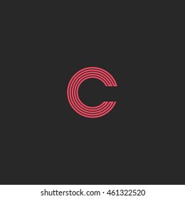 Letter logo C monogram pink broken line, typography graphic design element, business card emblem mockup