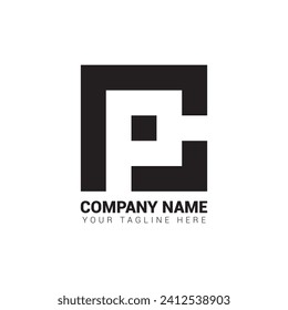  letter logo c p, pc, p inside c, monogram rounded shape, white color on black background