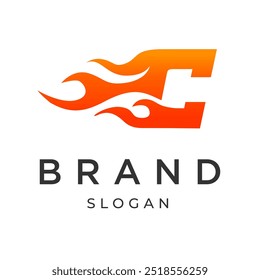 Letra Logo C Vector de llama de fuego limpio simple 