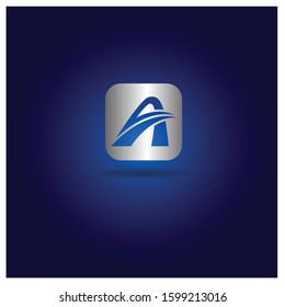 The letter A logo can be used for application icons. with a blue background and silver color.