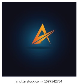 The Letter A logo can be used for application icons. with a gradient of orange and a dark blue background.