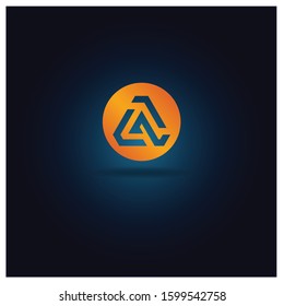 The Letter A logo can be used for application icons. with a gradient of orange and a dark blue background.