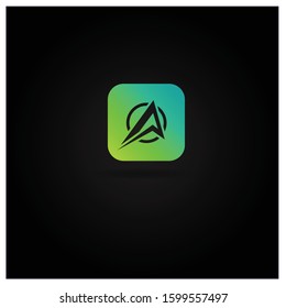 The Letter A logo can be used for application icons. with green leaves and black background.