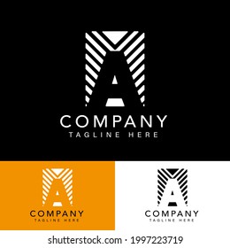 Letter logo A in the center of modern, simple, and unique triangle. The design presents an elegant, classy, refined, fashionable, luxurious, dynamic, and professional style.