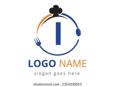 Letter I Logo With Chef Hat, Spoon And Fork For Restaurant Logo. Modern vector logo for café, restaurant, cooking business, and company identity