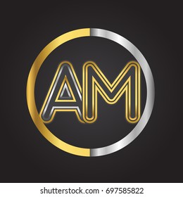 AM Letter logo in a circle. gold and silver colored. Vector design template elements for your business or company identity.