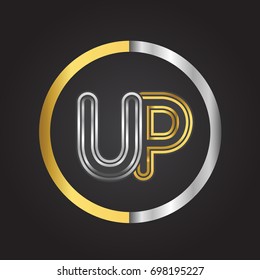 UP Letter logo in a circle. gold and silver colored. Vector design template elements for your business or company identity.