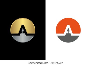 A Letter logo with Circle, Gold and Silver Logo Template