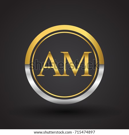 AM Letter logo in a circle, gold and silver colored. Vector design template elements for your business or company identity.
