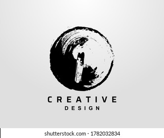 I Letter Logo With Circle Grunge Element. Retro Circle Splatter logo design template.