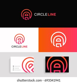 Letter A logo circle linear sign vector design with brand business card.
