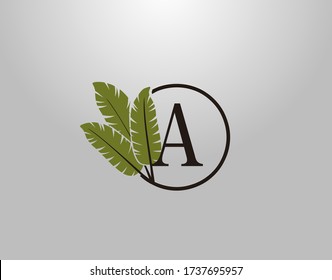 A Letter Logo Circle Nature Leaf, vector logo design concept botanical floral leaf with initial letter logo icon for nature business.
