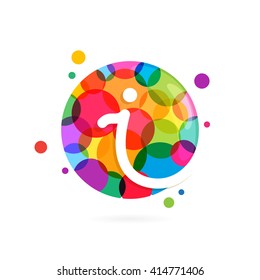 I letter logo in circle with rainbow dots. Font style, vector design template elements for your application or corporate identity.