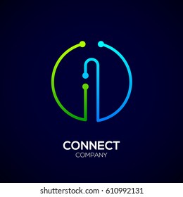 Logotipo de letra I, símbolo de forma circular, color verde y azul, tecnología y conexión de punto abstracto digital
