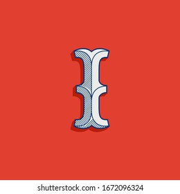 Letter I logo in classic sport team style. Vintage slab serif font with lines shadow. Perfect for victorian identity, luxury package, retro book, western diploma, etc.
