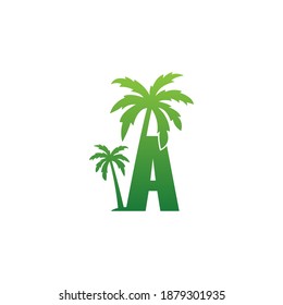 Letter A logo and  coconut tree icon design vector illustration