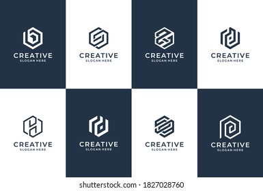 letter logo collection in hexagon style. lettering business inspiration.