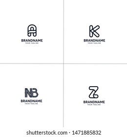 Letter logo collection. Premium pack of letter logos. NB, K, Z and A letter logos