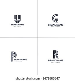 Letter logo collection. Premium pack of letter logos. U, G, P and R letter logos