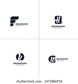 Letter logo collection. Premium pack of letter logos. F, H, K and W letter logos