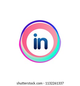 Letter IN logo with colorful circle, letter combination logo design with ring, circle object for creative industry, web, business and company.
