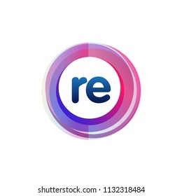 Letter RE logo with colorful circle, letter combination logo design with ring, circle object for creative industry, web, business and company.
