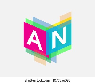 Letter AN logo with colorful geometric shape, letter combination logo design for creative industry, web, business and company.